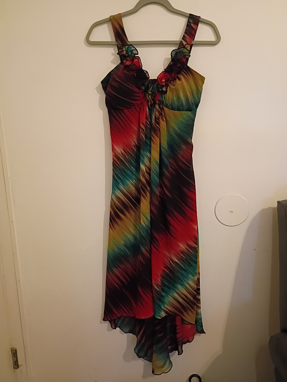 Cynthia Rowley Women's Rainbow High-Low‎ Ruffle Strap Maxi Dress Sz 6